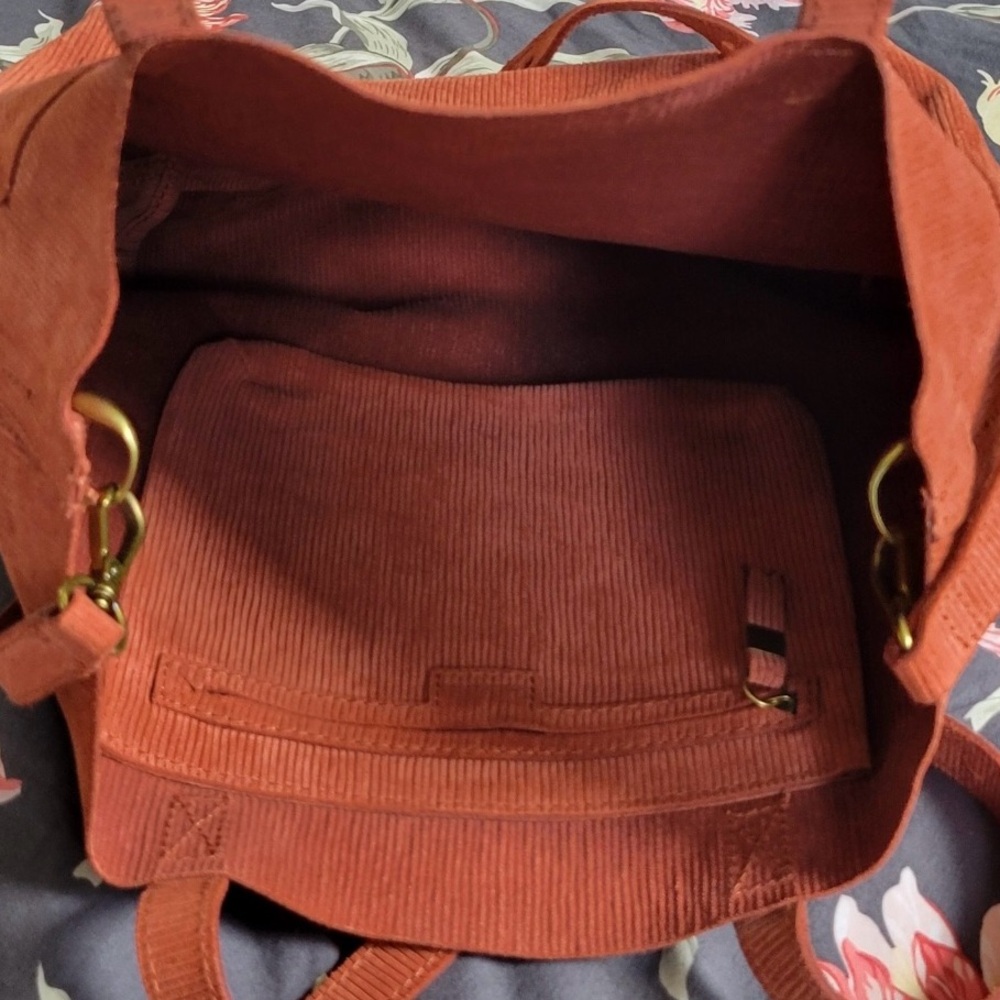 Madewell Medium Transport Tote Russet Corduroy Suede Italian Leather Sold Out - Picture 6 of 9